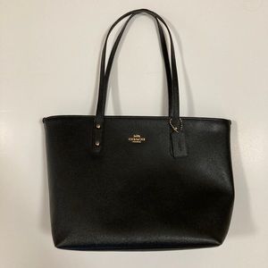 COACH F58846 Black Leather City Zip Top Tote Purse